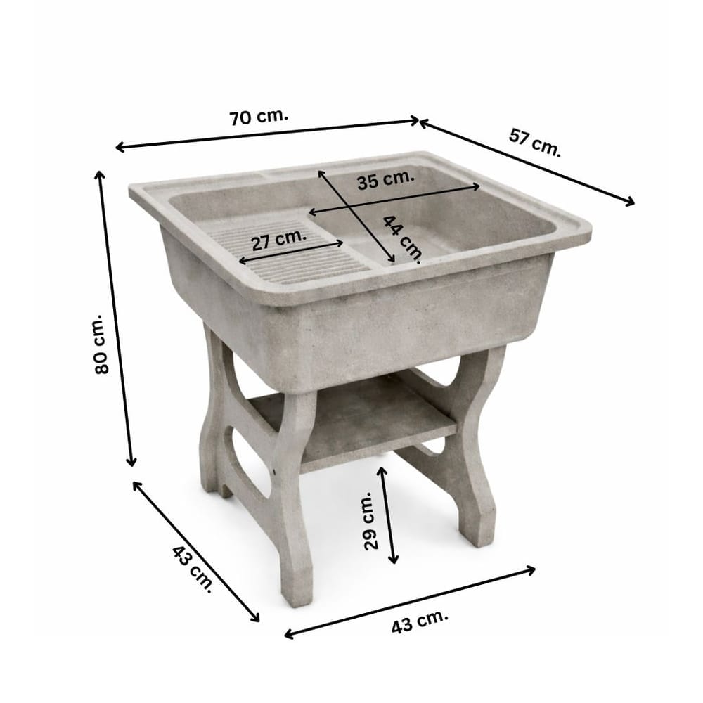 อ่างล้างจานขาตั้ง หินควอตซ์ 1 หลุม 1 ที่พัก DINOSAUR WASH TUB ขนาด 70X57X80ซม.สีออฟไวท์
